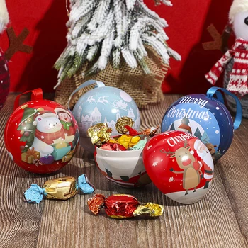 1 бр. Коледна кръгла кутия за топки, лидице кутия за бонбони, украса за Коледната елха, банка за бонбони, Висящи топки за Коледната елха, банка за бонбони, подарък за деца