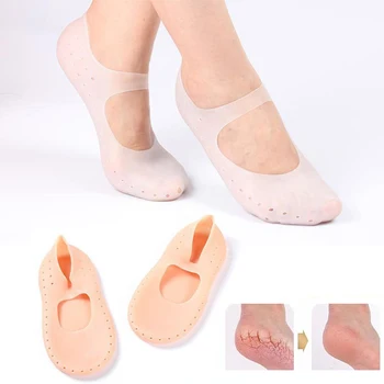 1 чифт гелевых чорапи, Силикон средство за грижа за краката, защита за краката, облекчаване на болката, предпазване от напукване на кожата, хидратация, Премахване на мъртвата кожа, Чорап с дупка