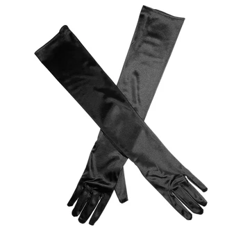 1 чифт женски вечерните ръкавици за официални партита Обикновена сатенени ръкавици без пръсти с дълги пръсти, за дейности Червен Бял цвят