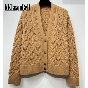 10,26 KKlasonBell Темпераментна пуловер с V-образно деколте, однобортный Вълнен вязаный жилетка, дамски пуловер