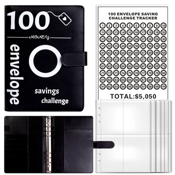 100 пликове за спестяване на пари, папка за спестяване на пари формат А5 с конвертами за брой за планиране и намаляване на разходите, здрава и лесна за използване