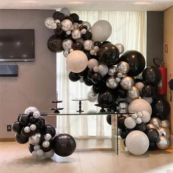 111шт Черни латексови балони, комплект арх гирлянди, Сребърен Хромирана топка за украса на сватба, аксесоари за парти по случай рождения ден
