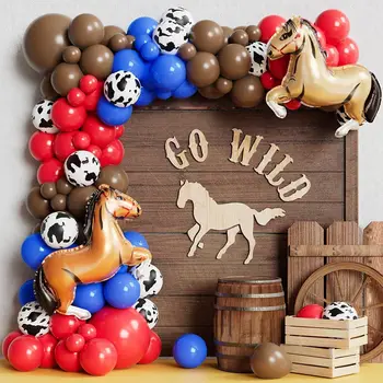 130 Парчета червено-синьо, кафяво набор от балони с изображение на скаковой кон на първа родео-ферма Western Cowboy Party Cow Wild Party Decorations