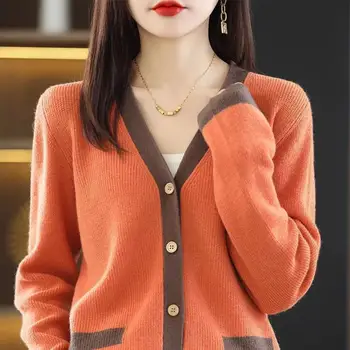 2023 Есенно-зимния женски пуловер с качулка и джоб копчета, монофонични Свободен пуловер, ежедневното палта, Елегантни модни блузи с дълъг ръкав за междуградски пътувания