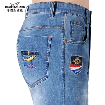 2023 Нови летни дънки за Мъже от еластичен памук, директни ежедневни дънки Bruce & Shark, мъжки корейски модерен мъжки панталони големи размери 42, сини