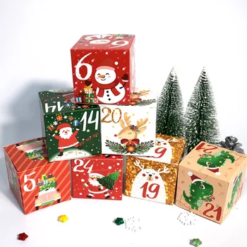 24шт Коледен Адвент-календар Подарък кутия за Обратно Отброяване Коледа Цифров Амбалажна хартия Кутия бонбони за Коледа Нова Година Крафт-хартия