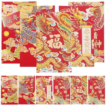 30шт 2024 червени пликове в китайски стил Хунбао, Новогодишни парични пакети, мешочков за пари, джобове за червени пликове 2024 (смесен стил)