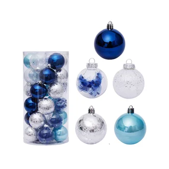 30шт Коледни топки 6 см за коледната елха, сини коледни топки, пластмасови украси за коледни елхи, украса за дома, окачване
