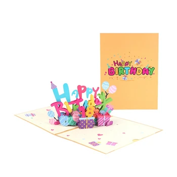 3D Триизмерна Поздравителна картичка за Рожден Ден Цветни Конци върху хартия ръчно изработени Благословляющее Подарочное съобщение Вставляемая Цифрова карта на Здрав