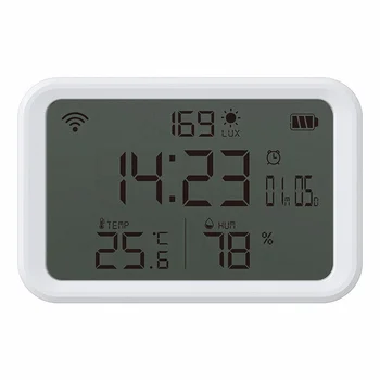 4 в 1 Hristo Smart Wifi Сензор за Температура и Влажност на въздуха Осветление Термометър-Влагомер с Дисплей