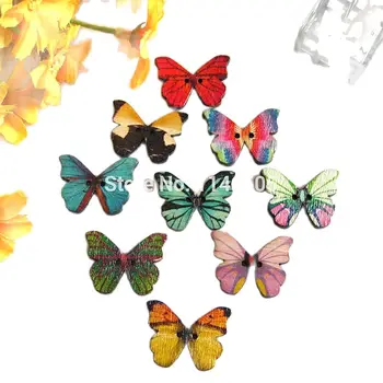 50 бр./лот дървени копчета Смесени Красиви копчета-Пеперуди за scrapbooking шиене на копчета и Аксесоари за дрехи 20*28 мм