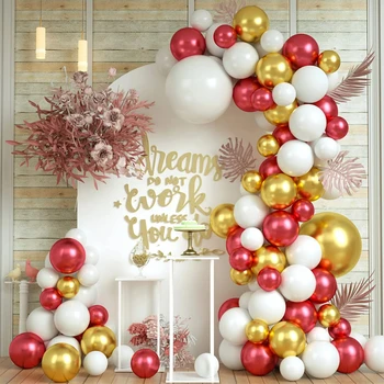 85ШТ Метален Червено Златни Бял комплект арка с венец от балони, сватба, Рожден Ден, Детски душ, на Бала Нощ, на Фона украса за парти