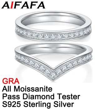 AIFAFA Всички пръстени с истински муассанитом от бяло злато 18 Карата-високо качество, 100% Чисто сребро 925 проба, сватбени бижута със синтетични диаманти