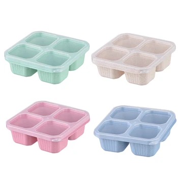 Bento Box-за многократна употреба, контейнери за готвене с 4 отделения-добри контейнери за съхранение на храна, компактен и издръжлив, които могат да штабелировать