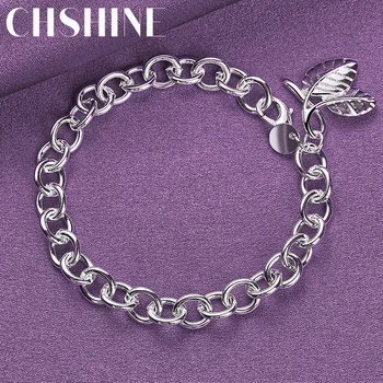 CHSHINE Гривна с отложено във формата на листа от сребро 925 проба за жени, модни бижута за момичета, верига подаръци за сватбени партита