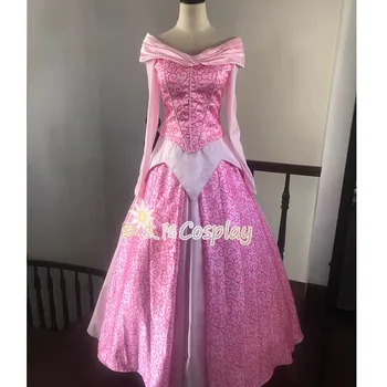 Cosplay Костюм принцеса Aurora от филма Розова рокля с дълъг ръкав за възрастни момичета, женствена рокля за парти на Хелоуин, сшитое по поръчка