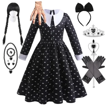 Cosplay-костюм Wednesday Addams за момичета, детски рокля е тъмна тема за парти по случай рожден Ден, Детски Черни пухкави рокли, Ежедневни облекла за училищните дни