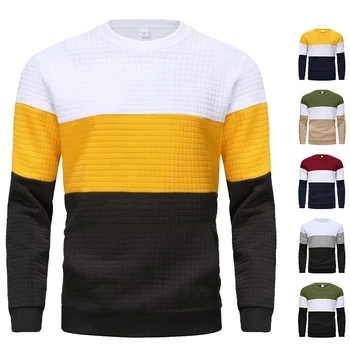 Hoody с кръгло деколте и вафли в стил мозайка, мъжки спортни ризи, Модерен случайни пуловер с цветни блокчета, hoody за мъже Moleton Masculino