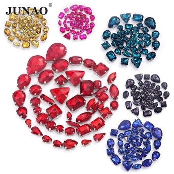 JUNAO 20pcs Разход на размера на Смесена форма на Нокът Стъкло от кристал Шевни Прозрачни кристални камъни с аппликацией от страз за сватбена рокля
