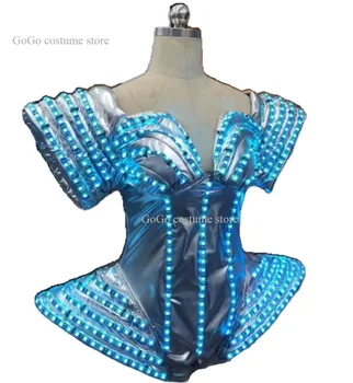 Led люминесцентный гащеризон, дамски дрехи, за да се изяви с цветни изработка, облекло за танцьорите-сводници от изкуствена кожа