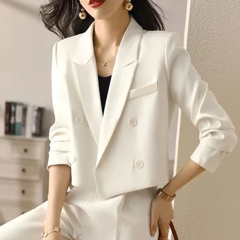 Lucyever/ Черни съкратен блейзери за жени, Корейски модерен двубортный офис костюми, палта, Дамски реколта горна дреха с дълги ръкави