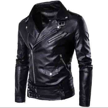 M-5XL Нова мода мъжка кожена мотоциклетът яке в стил рок, европейското и американското голямо мъжко модно кожени палта голям размер