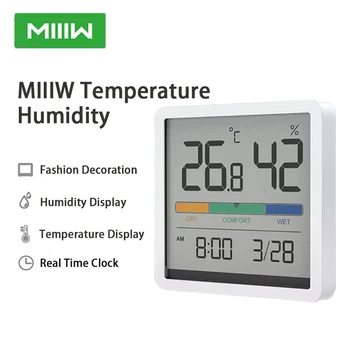 Miiiw LCD дигитален термометър, часовници влажност, влагомер, аларма, Наблюдение на температурата и влажността в помещението, Домашен климат-контрол