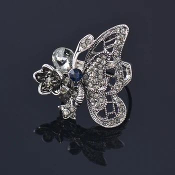 SINLEERY Реколта сиви камъни, Големи пръстени във формата на пеперуда, За жени, за сватба, помолвочные, аксесоари, цветове антични сребро Jz013