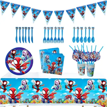 Spider-man и Неговите Магически партньор, Банери честит Рожден Ден, балони, Декор за парти, за да проверите за душата, посуда и прибори за Еднократна употреба за момче