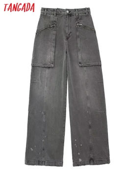 Tangada 2023 Дамски дълги дънкови панталони в стила на гаджето си С джобове с висока талия дънкови панталони 3H301