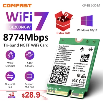 WiFi 7 Мрежова карта Intel BE200 Bluetooth 5,4 Трибандов 2,4 G / 5G / 6GHz 8774 Mbps BE200NGW M. 2 Безжичен Адаптер е по-Добре, отколкото WiFi 6E
