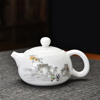 Бял порцеланов чайник Dehua единични чайник Xishi, домакински чай набор от Кунг-фу, кана с филтър, лесен керамичен съд от овче нефрит