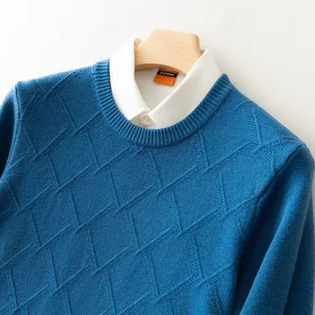 Вълнен пуловер в голям размер 4XL, мъжки пуловер с кръгло деколте, топъл дебел Свободен ден за ден есенно-зимния мъжки Корейски вязаный пуловер, вълнен пуловер