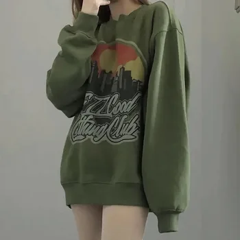 Дамски hoody с кръгло деколте в корейски стил, ретро пуловер в стил харадзюку с писмото принтом, дамски hoody Y2K в стил хип-хоп