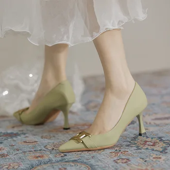 Дамски обувки в африканския стил 2023 г., работни рокли на висок ток с остър пръсти, професионална чрез шнурове с фин силует, Бордо, Последните шипове, Лято