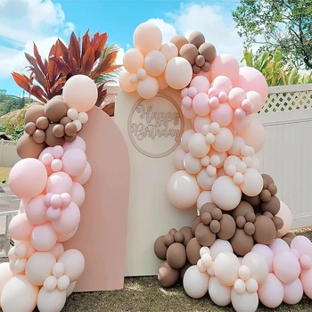Двоен Венец от балони в ретро стил, Розово-кафяви Комплект за арка от балони, детски рожден Ден, декорация за душата на детето, Сватбени декорации