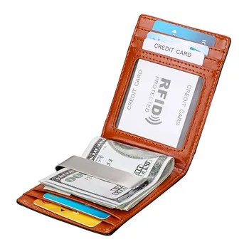 Джобен портфейл от естествена кожа унисекс, RFID, противоугонный скоба за пари в долари, Портмонета, портфейли, притежател на кредитна карта, чанта, плътен цвят