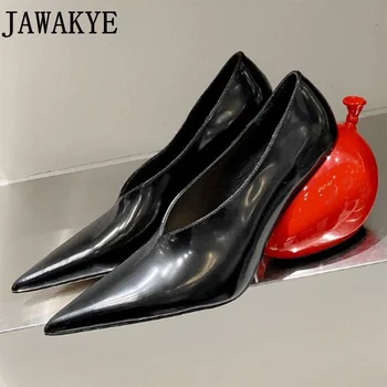 Дизайнерски дамски сандали на нетрадиционни обувки, Чубрица улични модни обувки на танкетке с остри пръсти, дамски обувки-лодки, вечерни модела обувки от естествена кожа