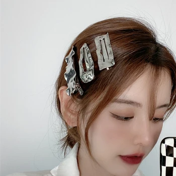 Елегантна сребърна родословни, Метален геометричен модел, високо качество на Корейските аксесоари специална форма, щипки за коса райе