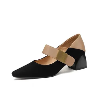 Есенна мода 2023 г.; масивна вечерни обувки; дамски нови обувки на висок ток с квадратни пръсти; пикантни велурени обувки-лодка; сватбени женски обувки Mary Janes Zapatos