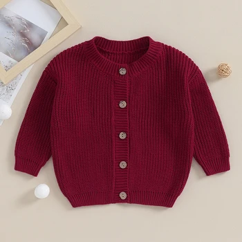 Жилетка за малки момичета и момчета, вязаный пуловер с кръгло деколте, пуловери с дълъг ръкав и отворена предна част, зимни дрехи
