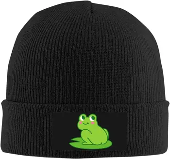 Забавни възли шапки с образа на жаба от картун Kawai за мъже и жени, черни Зимни Меки и Уютни Топли дебели ластични модни шапки, шапки