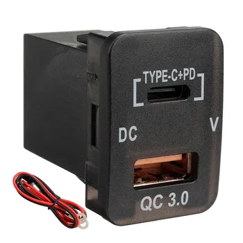 Зарядно за кола Type-C + PD QC3.0 с двоен USB-адаптер, Изхода на арматурното табло, Волтметър за Toyota Camry Landcruiser Prado