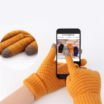 Зимни топли ръкавици за сензорен екран, топли еластични възли ръкавици, ски ръкавици за пълен пръст, женски възли на една кука, изолирана, женски, мъжки