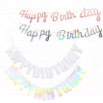 Златни Сребърни Хартиени Банери честит Рожден Ден 1st Baby Shower Знамена-гирлянди за възрастни, аксесоари за украса на детски Рожден Ден