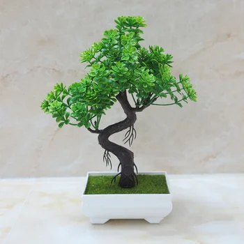 Изкуствено растение Бонсай саксии, изкуствени дървета, растение зелен / лилав / оранжев /жълт / червен цвят, за домашна коледна декорация на офис A5740