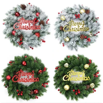 Коледен венец от топки, плодове, борови шишарки, венец за декорация на стените у дома, изкуствен декоративен венец за входната врата
