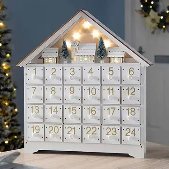 Коледен дървена Адвент-календар с 24 чекмеджета, Календар за украса на къщи от бор, направи си САМ, Многофункционална кутия за съхранение на diy