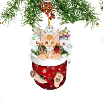 Коледна висулка с котка, Сладък Коледен cartoony медальон, декорация за интериора на колата, за украса на Коледната елха