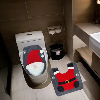 Коледно килимче за пода, атрактивен Мат Дядо Коледа, Декоративна нетканая плат, Добър Дядо Коледа, Капак за седалката на тоалетната чиния, украса за баня